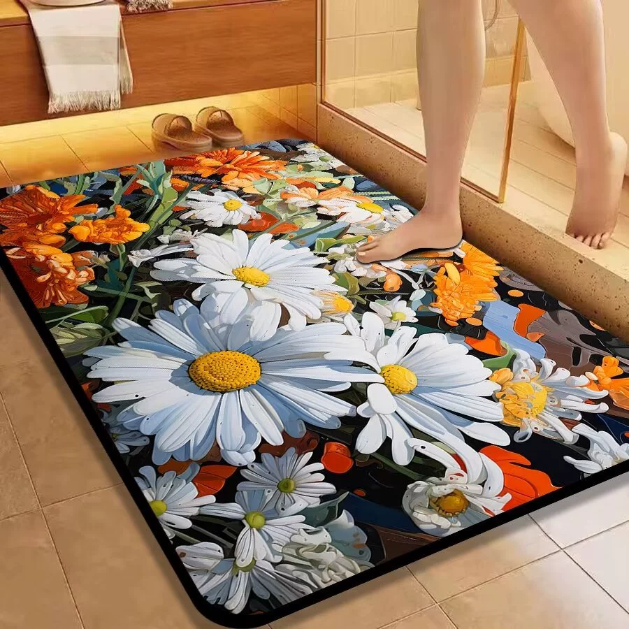 Новый маленький маргаритка ванная комната всасывание коврик кухонный коврик устойчивый к грязи туалет нескользящие ножные коврики технологии бархат