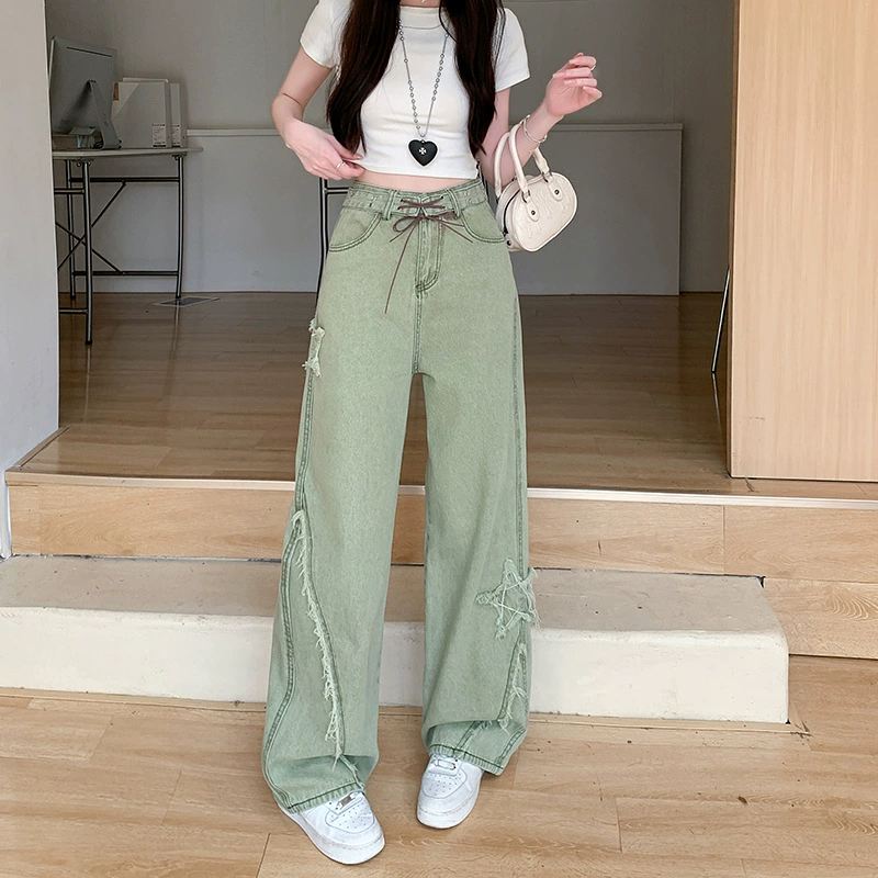 Модные американские ретро-джинсы с вышивкой бантом, новые свободные широкие брюки для женщин