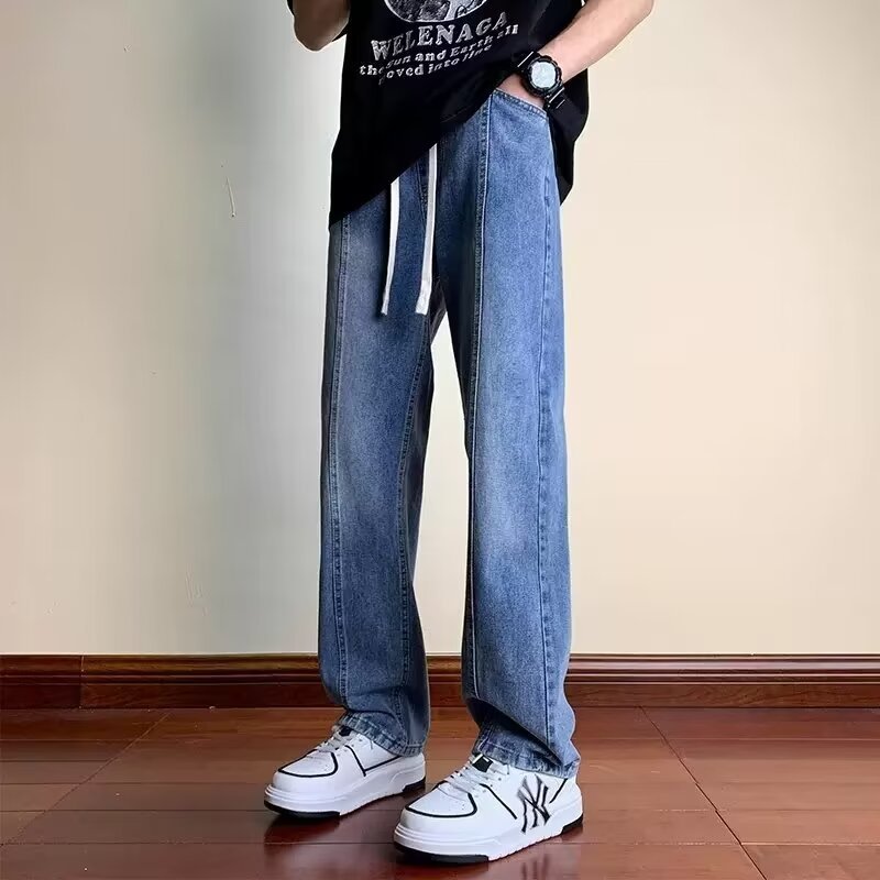 Vaqueros estilo Hong Kong, marca de moda callejera para hombres, guapos, estilo caliente de primavera, pantalones rectos casuales retro de todo fósforo, jeans