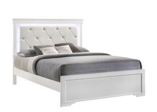 Modern Brooklyta large LED bed, made of white wood
