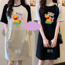 Q5192#短袖t恤女中长款裙子2024新款宽松bf欧货大版ins上衣服夏