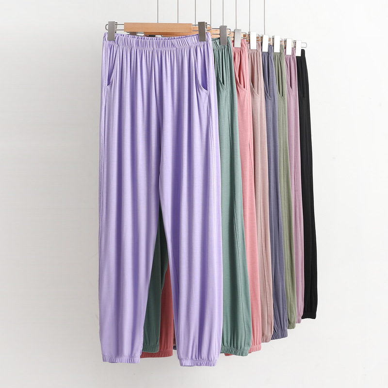 Modal pajama pants women's tight thin draping summer ice silk cool ankle-tied casual thin outer wear home trousers