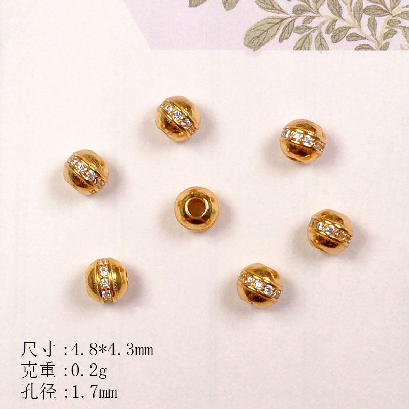 S925 Silver Gold-Plated Diamond Pumpkin Spacer Bead Accessories Bracelet Necklace String Decoration DIY Handmade Spacer Bead Semi-Finished Product