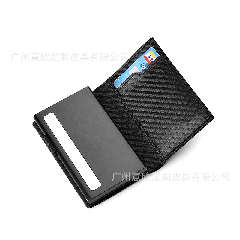 Cartera de Fibra de Carbono de Alta Gama para Hombre con Protección RFID, Tarjetero Automático de Aleación de Aluminio, Cartera Metálica con Imán para Exportación