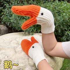 搞怪趣味大鹅针织全指包套秋冬季可爱动物毛线手套女情侣学生送礼