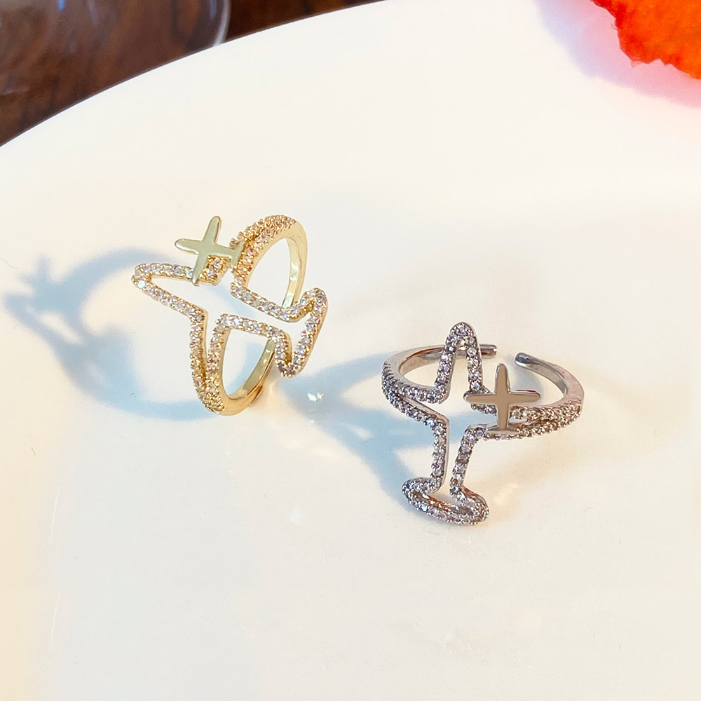 Fashion Airplane Copper Inlay Artificial Diamond Open Ring 1 Piece