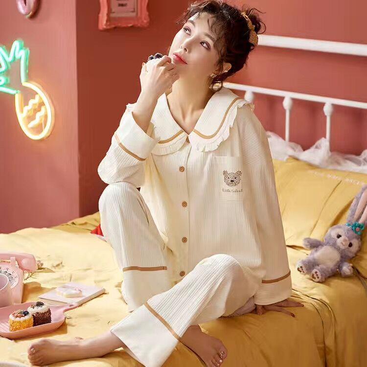 Pajamas Women's Spring and Autumn 100% Cotton Long Sleeve Internet Celebrant Home Suit Spring and Summer 2021
