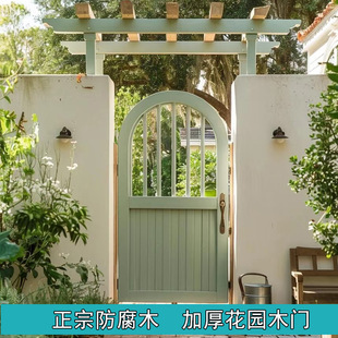 Outdoor Anti-Corrosion Wood Garden Arch Climbing Pergola Courtyard Wooden Door Country European Style Villa French Wooden Garden Door