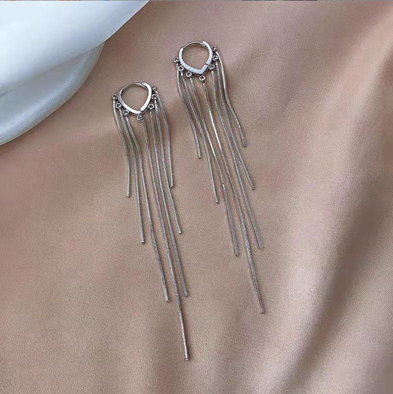 Temperamento inteligente, lujo ligero, pendientes de alta gama con borlas largas, diseño único femenino, con un nuevo modelo de hebilla de oreja 2025. image 3