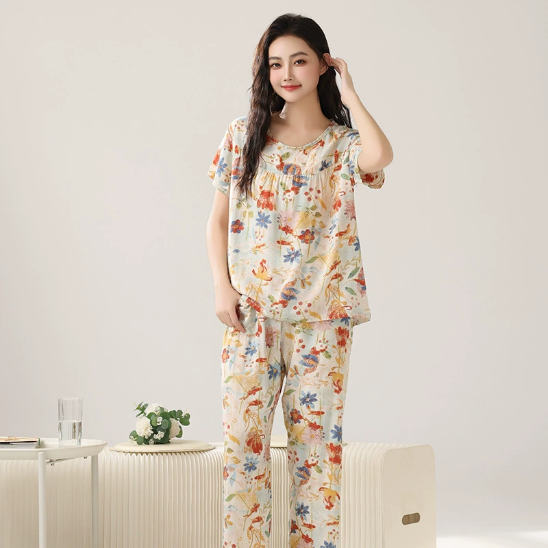 Пижамы для женщин, летние пижамы для мам, комплект из 45 хлопковых шелковых пижам для женщин среднего и пожилого возраста, домашняя одежда из искусственного хлопка с короткими рукавами