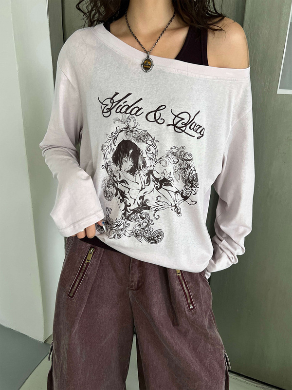 2025秋季新款真两件套女式T恤字母印花长袖T恤+背心56080-56081|undefined