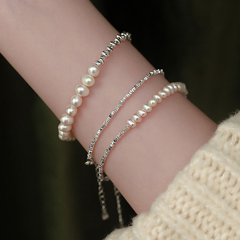 Sterling Silver IG Style Elegant Beaded Pearl Geometric Bracelets display picture 3