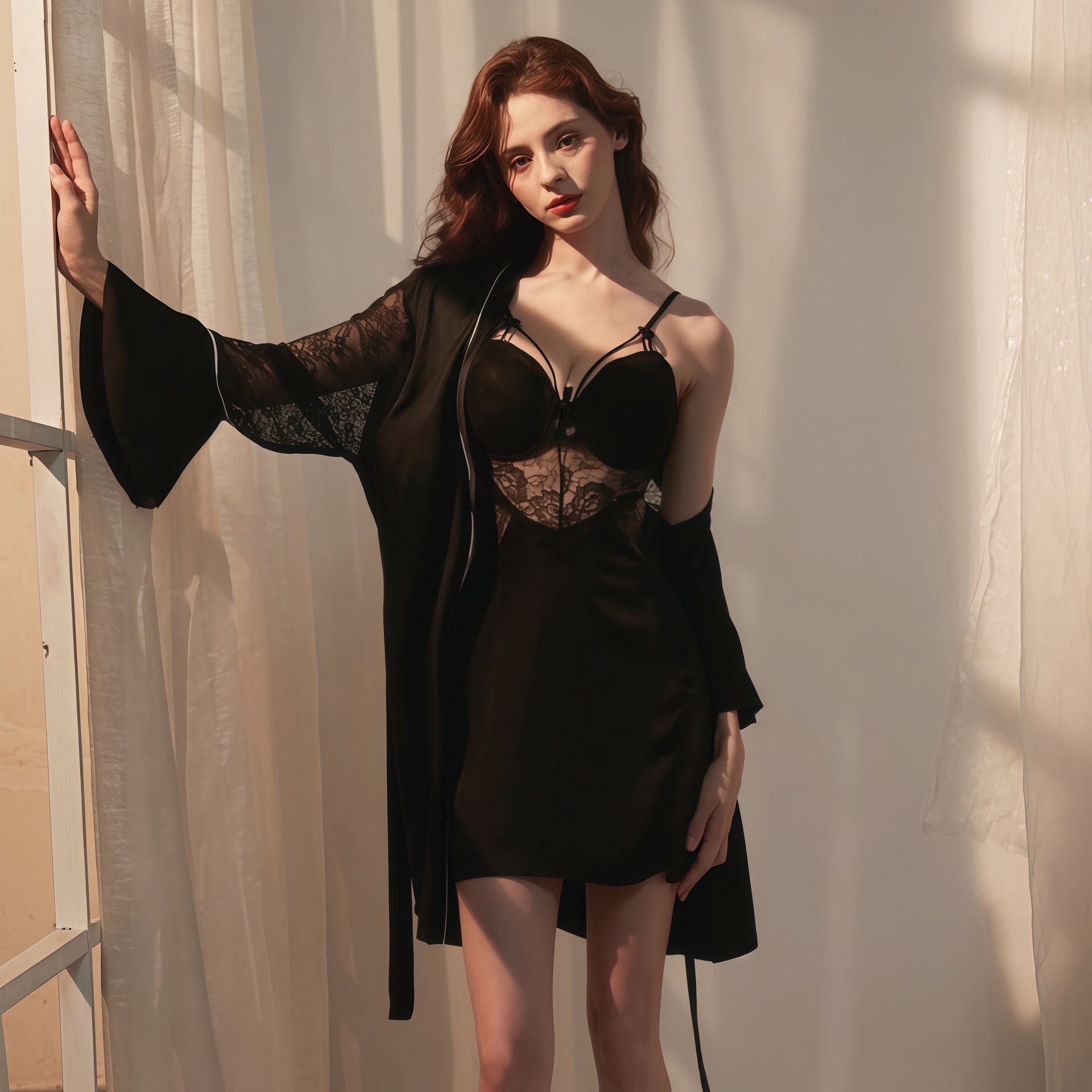 Pajamas with Breast Pads, Feminine Underwire Push-Up Sexy Ice Silk Camisole Nightdress, Lace Pure Desire Style High-End Set