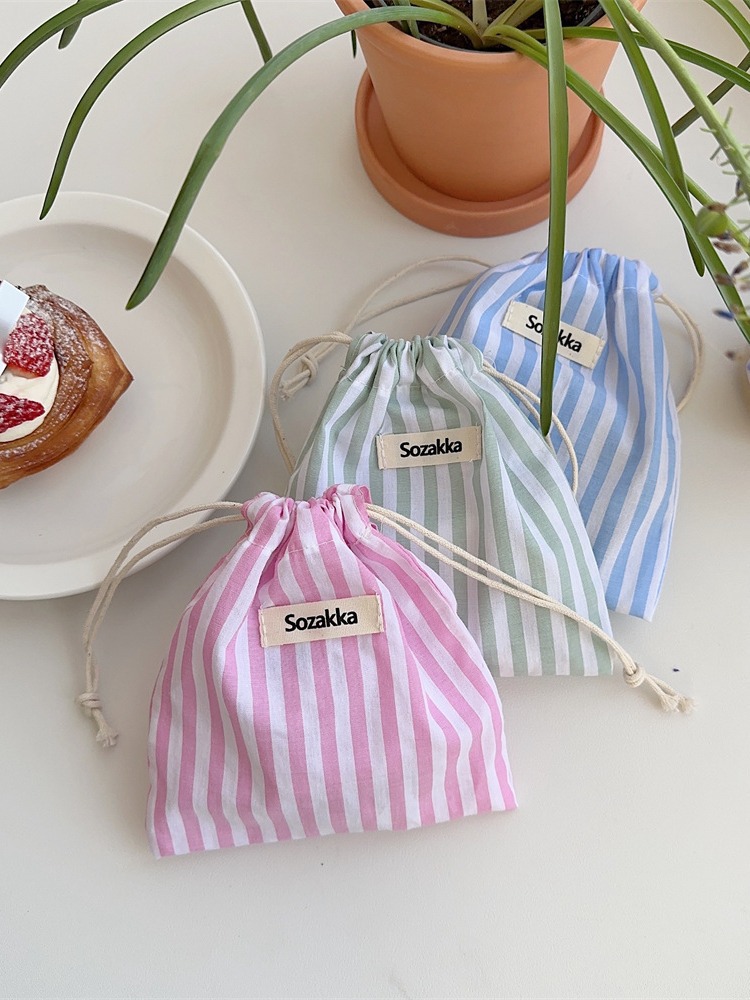 43222 Fresh Striped Drawstring Storage Bag for Makeup, Sundries, Lipsticks, Travel, and Dividing Bags