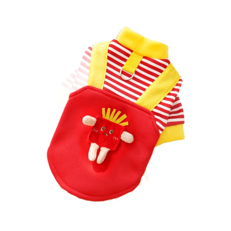 Otoño e invierno perro mascota ropa de perro felpa de gato ropa de dos pies papas fritas a rayas perro pequeño Corgi puede tirar