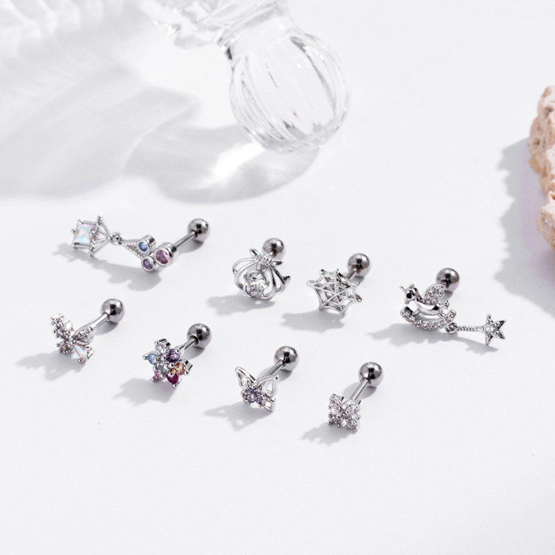 Oreillettes en Zircon papillon coloré, 2 pièces, tige épaisse en acier inoxydable, vis à Double tête, boule de perforation du Cartilage_voghion.com