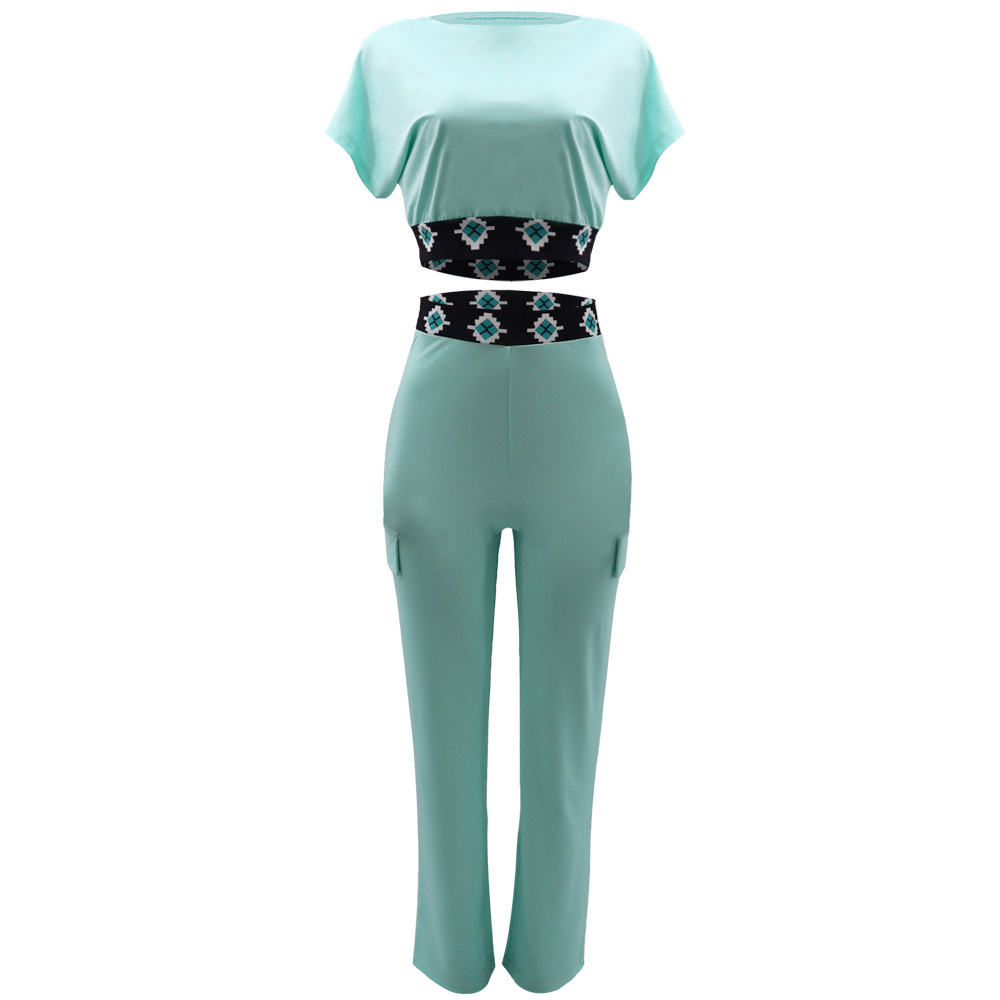 Casual Short Sleeve Coat Women Summer Solid Color All Matching Loose Straight Trousers Two Piece Set