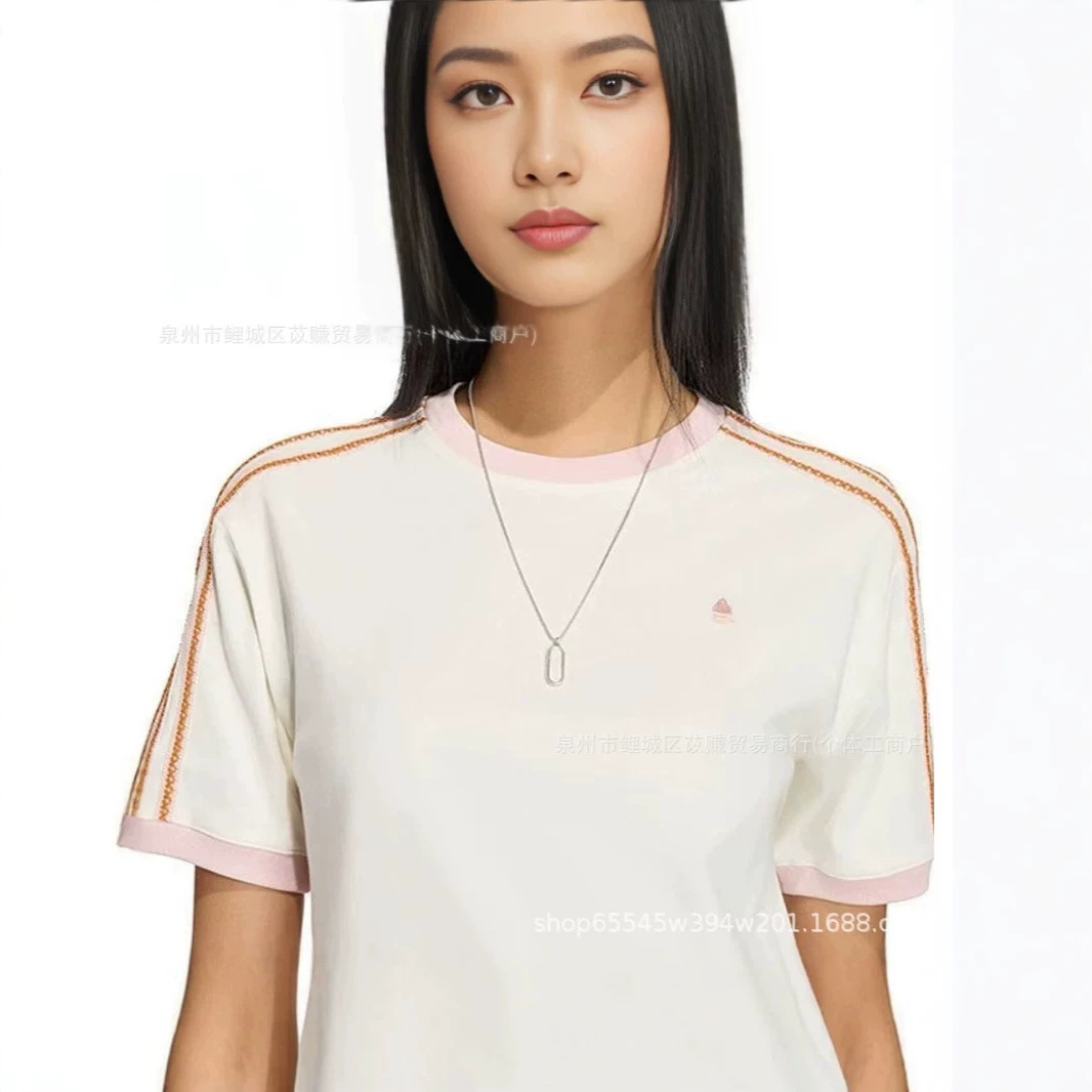 New cross-border premium summer classic couple's T-shirt with embroidered logo color blocking, sporty crew neck short sleeve.