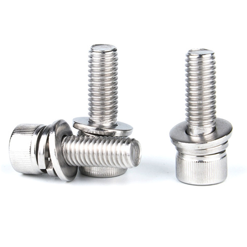 304 stainless steel cup head combination bolt DIN912 three-combination hexagonal cylindrical head flat spring washer combination screw
