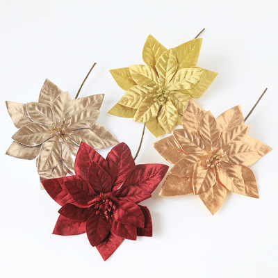 婷芷圣诞节装饰品仿真花植绒布花环配件插花盆栽橱窗摆件