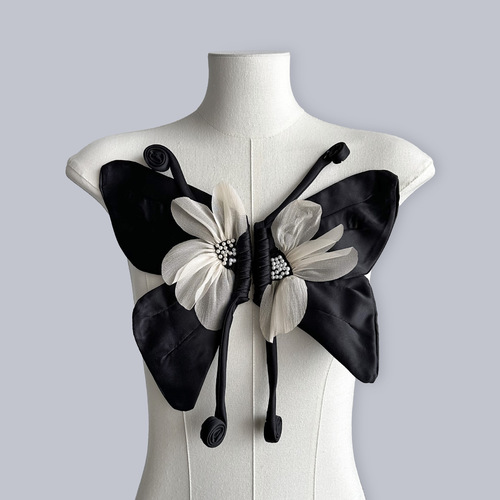 new design black beaded three-dimensional bow pair of clothing accessories collar flower accessories clothing accessories