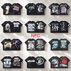 25ss 夏新作 Hellstar アメリカのトレンドブランド ハイストリート ウォッシュ加工 レトロプリント メンズ レディース 半袖 Tシャツ