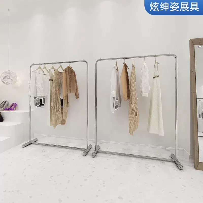 不锈钢服装店展示架落地服装架女装店挂衣简约风拉丝落地式中岛架