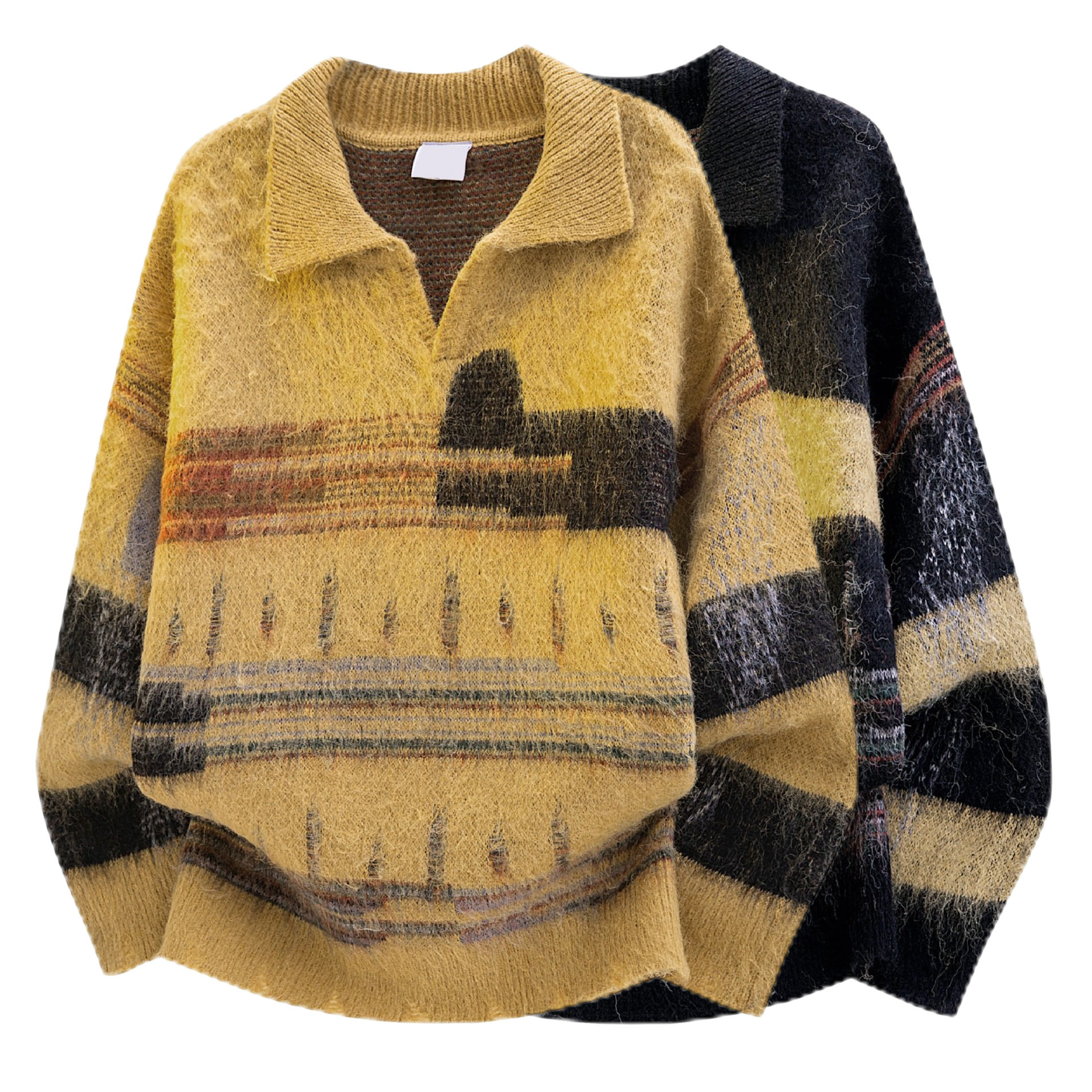 Explosiones transfronterizas de tamaño grande europeo polo camiseta collar V camiseta de punto suéter masculino irregular fábrica de camiseta al por mayor