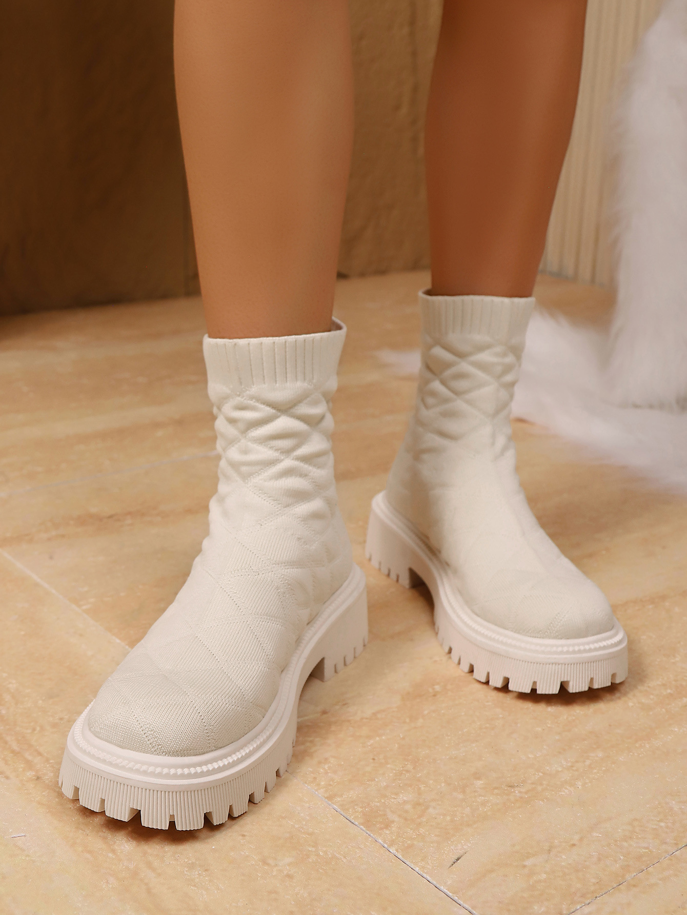 Quilted Mesh Sock Ankle Boots — detail view 17