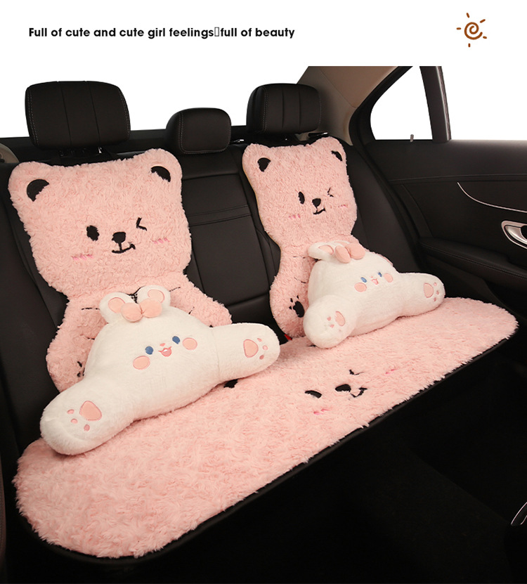 Winter Plush Cartoon Car Seat Cushion for Car Use to Keep Warm and Cold, Special Seat Cushion with Cute Little Waist, Non-Slip and Free of Binding