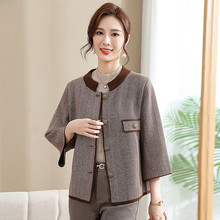喜卉中老年女装春秋短款外套新款妈妈秋装宽松大码针织开衫上衣服