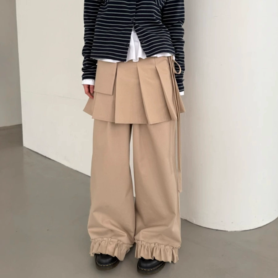 2025 весна и лето новый ~ Разборная корейская юбка с плиссированной юбкой из двух частей