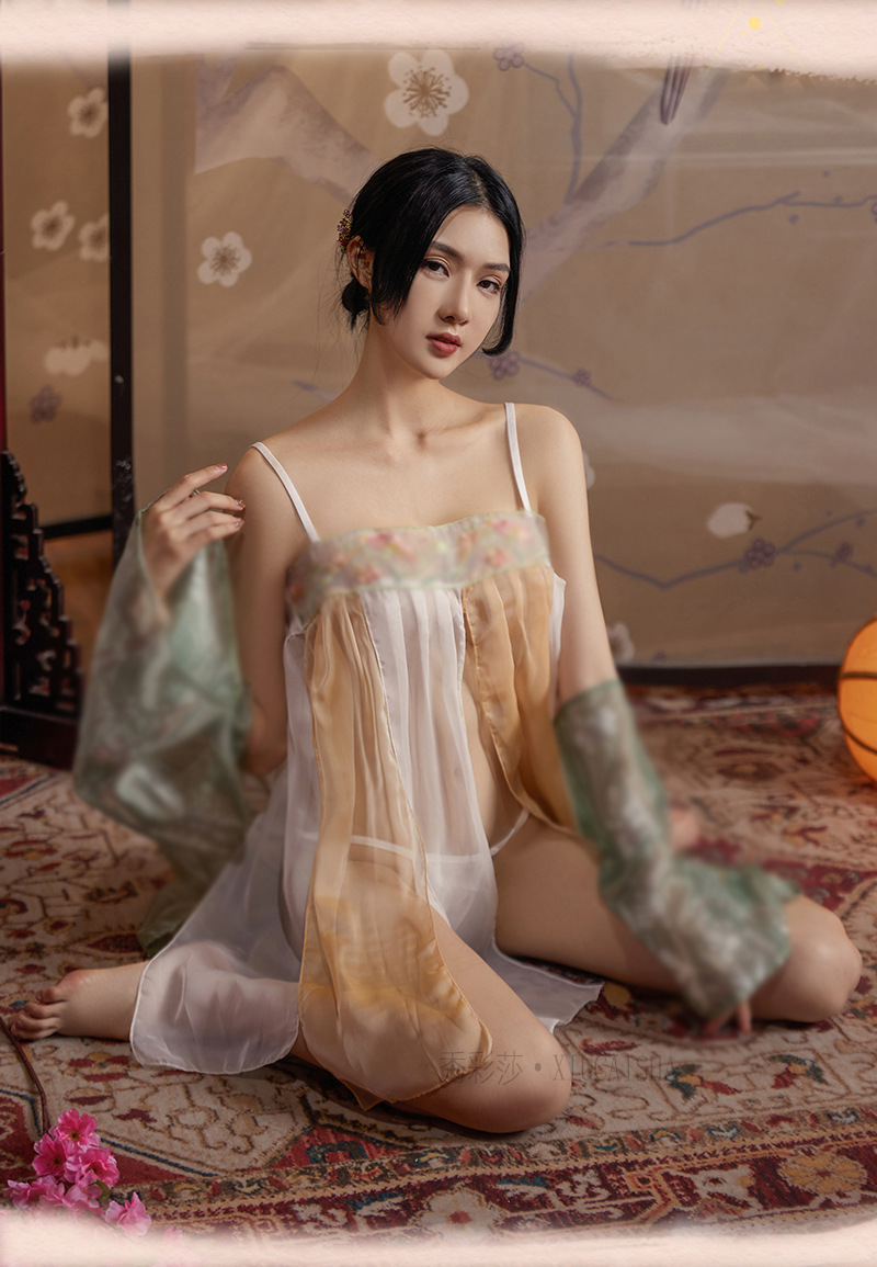 Perspective Chiffon Lingerie Set with Sheer Robe, Slip Dress and Thong — detail image 3