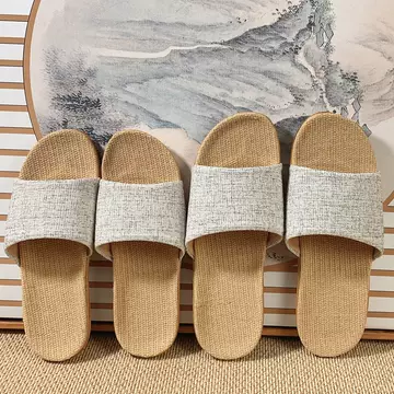 2024 new four seasons linen slippers women's home with couples indoor soft sole anti-slip cool summer slippers - ShopShipShake