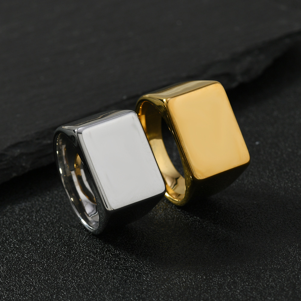 18K Real Gold Plated Plating Material Rings Classification 1 Piece Quantity Simple Style Customization Laser Engraving Solid Color 304 Stainless Steel Plating Men's Rings Punk Rings