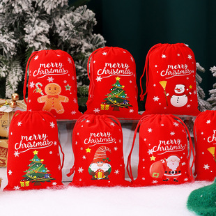 Christmas Gift Flannel Bag Cartoon Christmas Decoration Gift Bag Red Flannel Bucket Christmas Eve Gift Bag