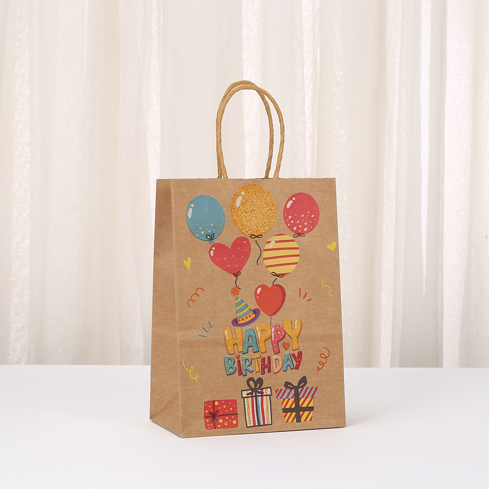 Bolsas de regalo temáticas de feliz cumpleaños para envíos internacionales, bolsas de papel kraft, bolsas impresas, regalos para fiestas de cumpleaños al por mayor