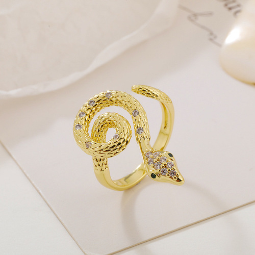 Light luxury, ethnic style, Internet celebrity, creative and personalized snake-shaped ring for men and women, simple colorful zodiac opening