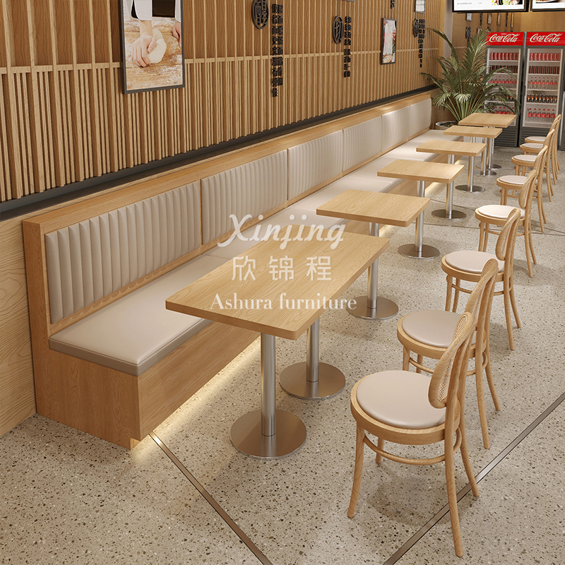 Western Restaurant Wall-Mounted Booth Sofa Table Catering Commercial Dessert Milk Tea Shop Table and Chair Combination Hong Kong Style Tea Table