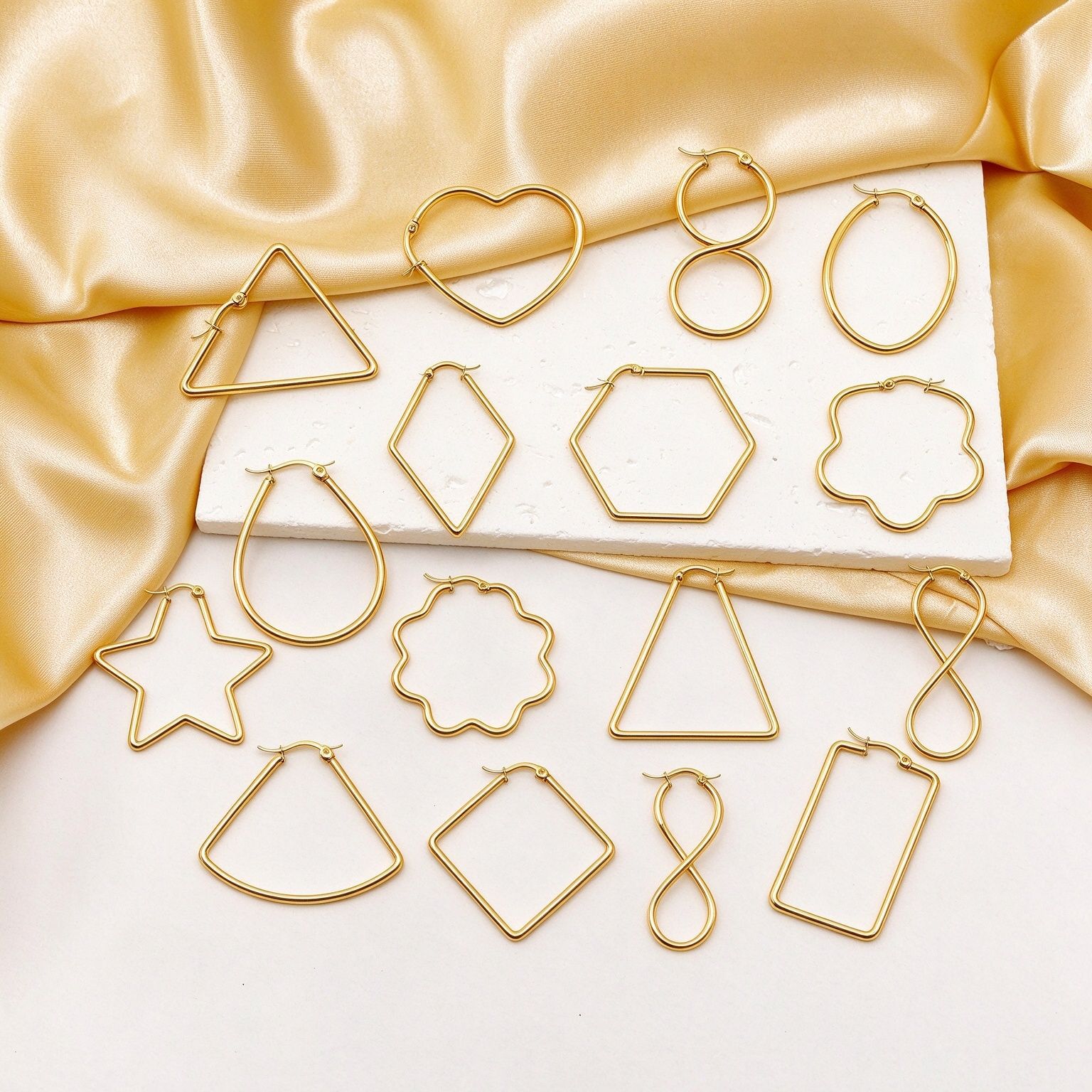 Cross-border diy electroplated earrings accessories personalized ins triangular round geometric figure stainless steel hollow earrings earrings