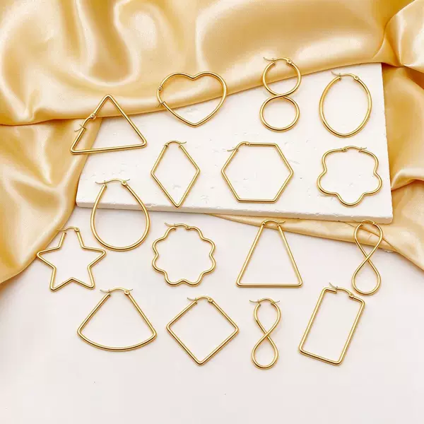 Cross-border diy electroplated earrings accessories personalized ins triangular round geometric figure stainless steel hollow earrings earrings