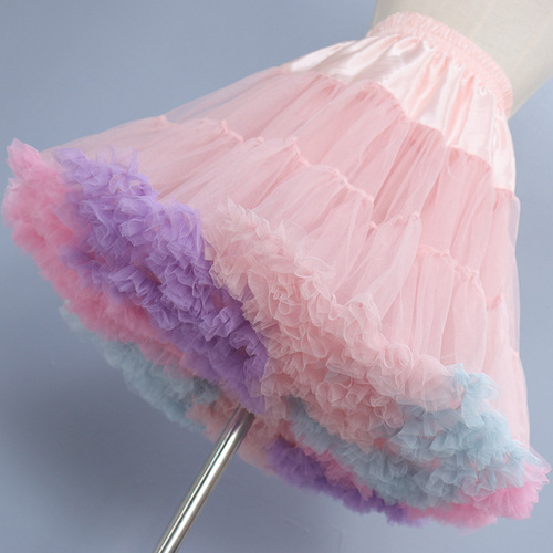 Rainbow Cloud Lolita Soft Sheer Skirt Hold Cotton Candy Half Body Skirt Colorful Bouncy Skirt Cross Border International Trade Special Supply