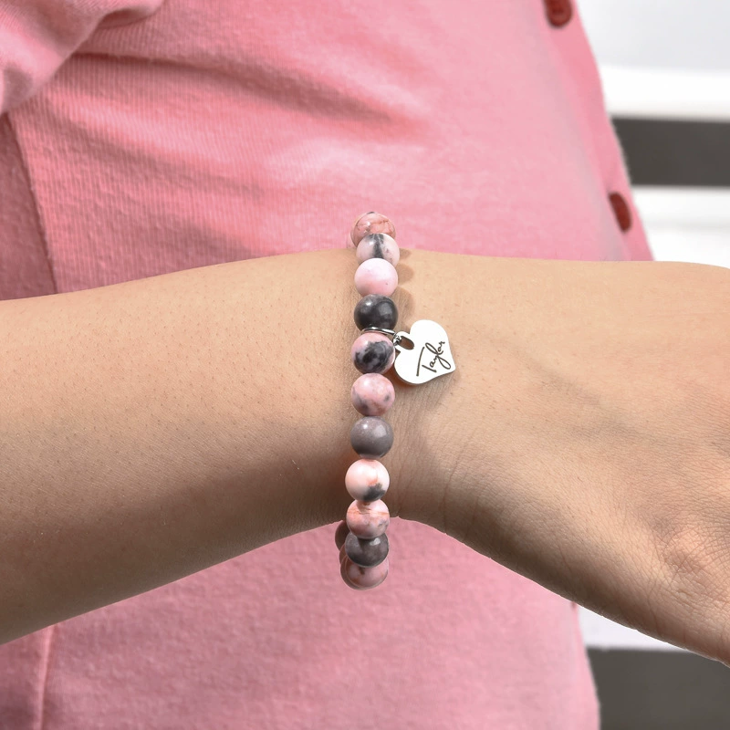 Bracelet stainless steel, agate zebra with laser natural stone, custom-made