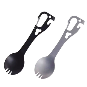 Outdoor Stainless Steel Multi-Function Cutlery Set with Bottle Opener, Can Opener and Buckle for Camping