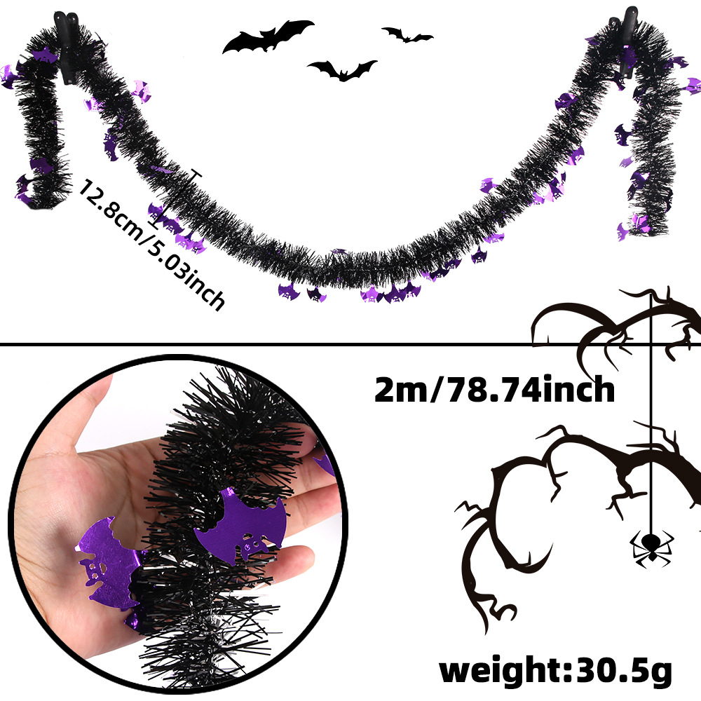 Nueva barra de color de Halloween, cinta encriptada, murciélago de hierba, barra de lana fantasma, decoración de fiesta del festival de fantasmas, colgante de flor de lana larga