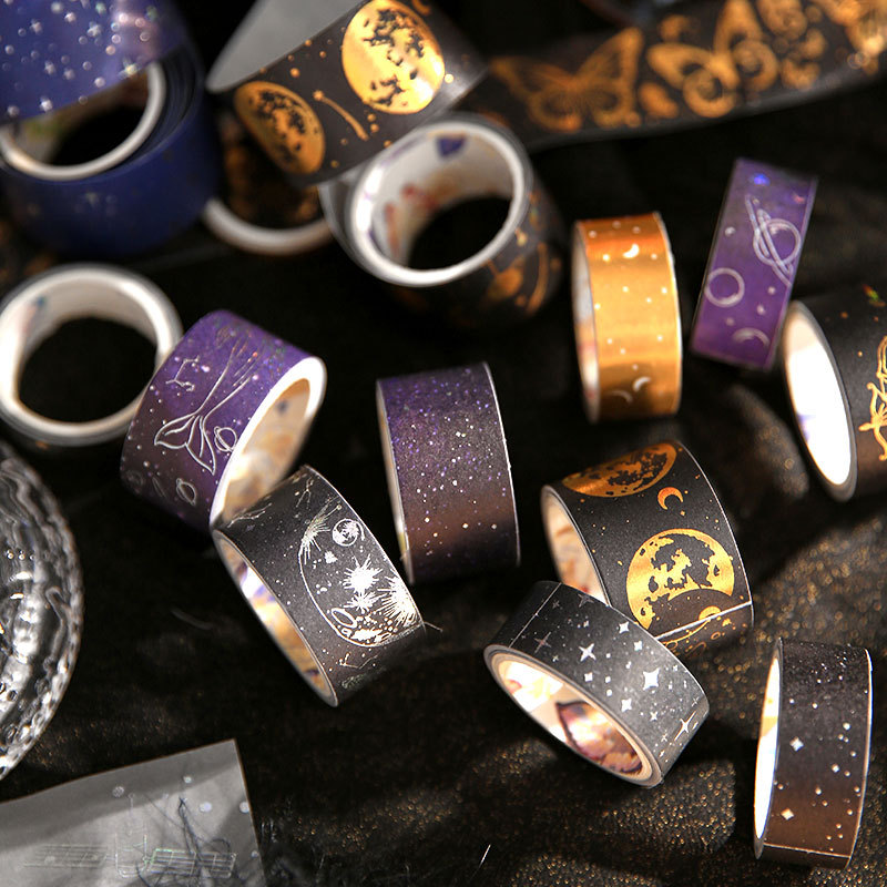 Diez conjuntos de cinta adhesiva estampada dorada estrella cosmológica fantasía retro decoración de material de paisaje cinta adhesiva 20 enrollamiento