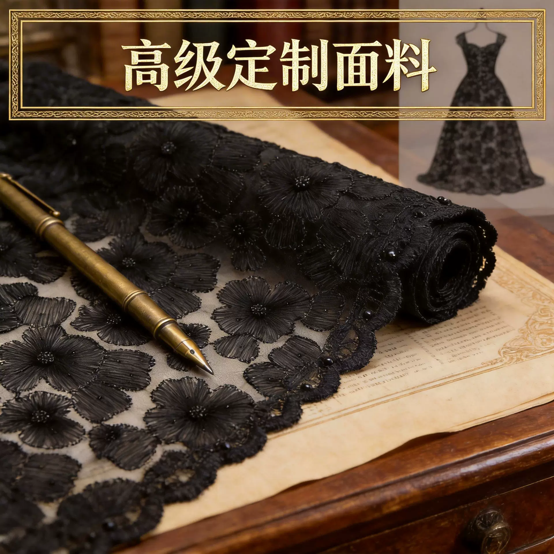 大花型立体花礼服蕾丝布料精美叶子盘带珠子绣现货立体花朵面料