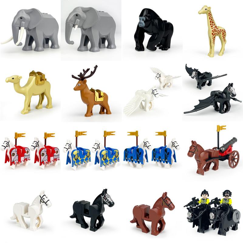 Land Animal Model Accessories Compatible with Lego Small Particle Building Blocks Assembled Toys Elephant Sika Deer Camel War Horse