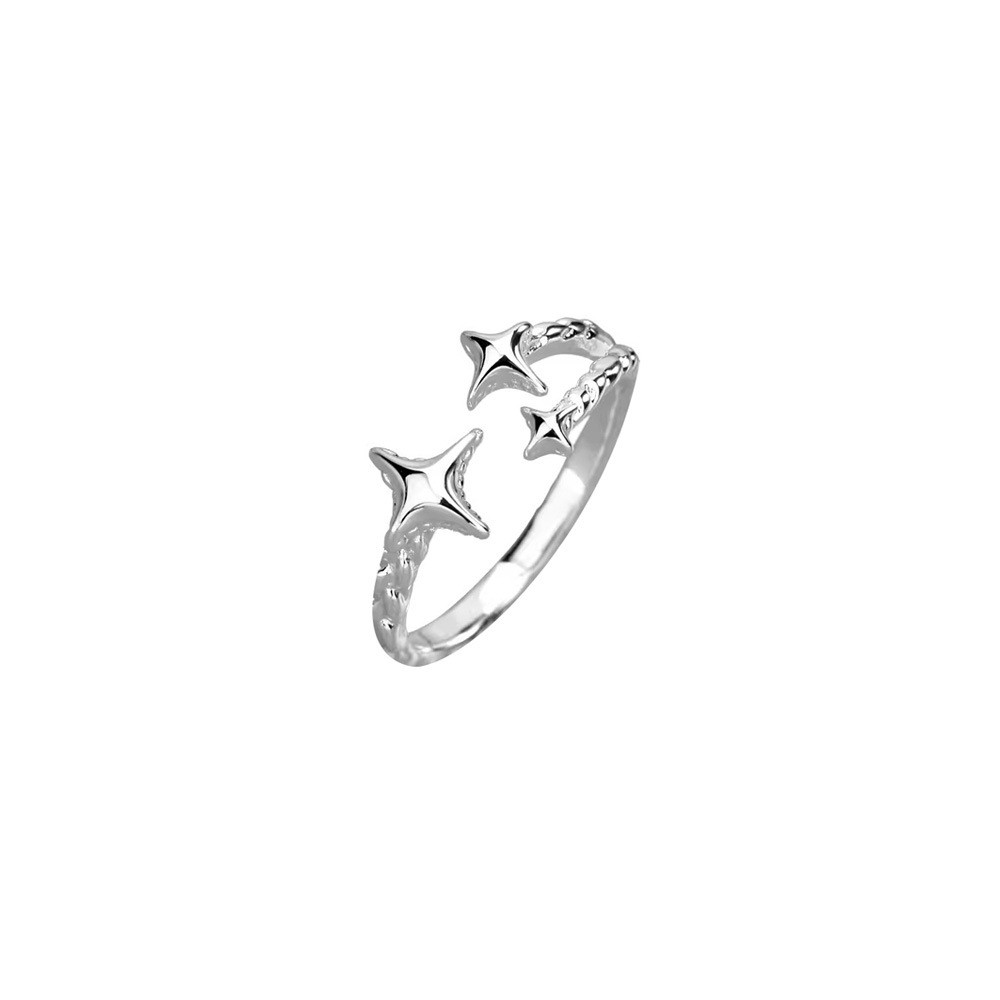 S925 Sterling Silver Four-pointed Star Open Ring For Women_voghion.com