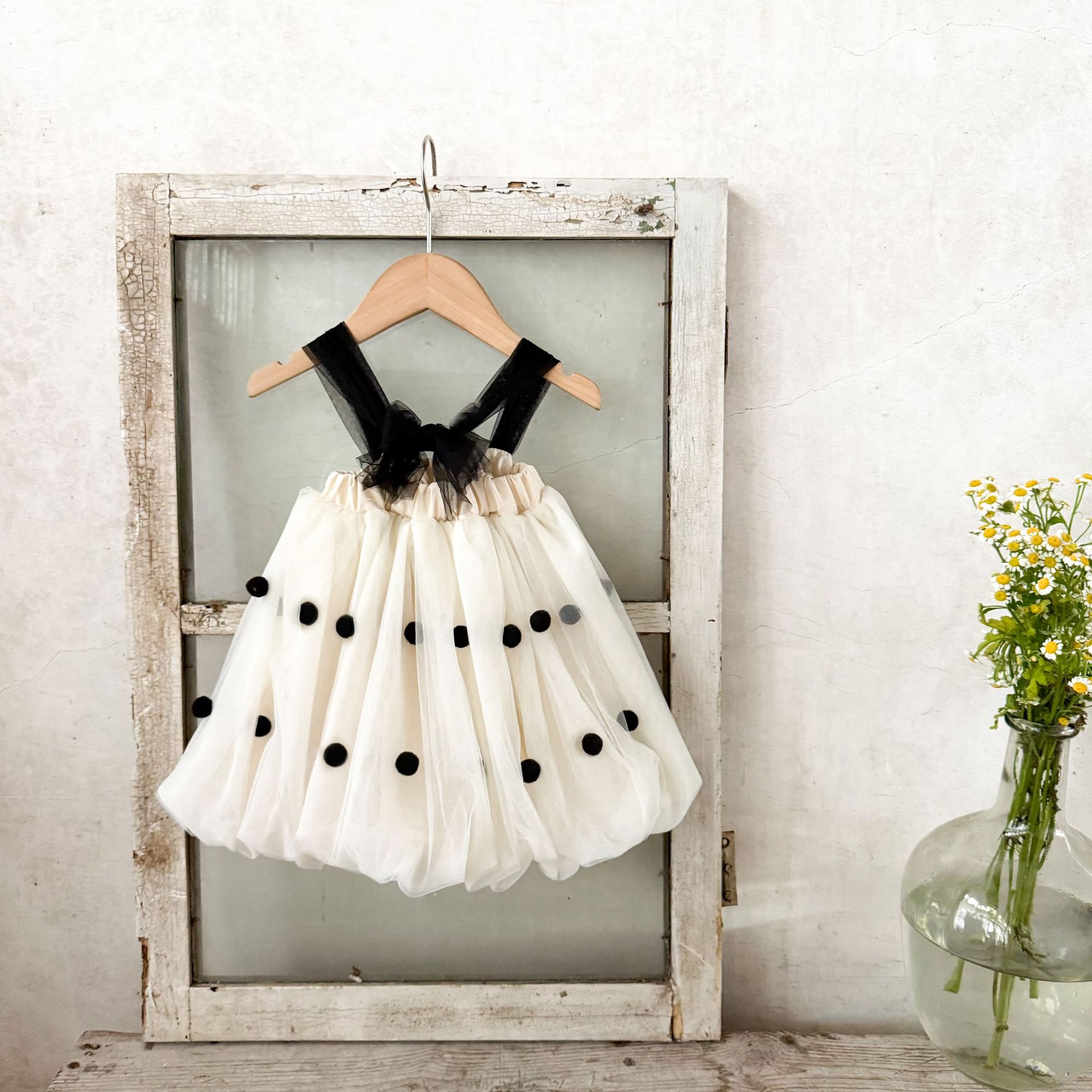 Ins versión coreana de las niñas de verano nuevo 2025 niñas de malla ondulado punto de lazo